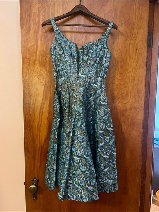 Vintage Dresses & Skirts - Vintage Mam’selle Teal and Green brocade with gold metallic midi dress